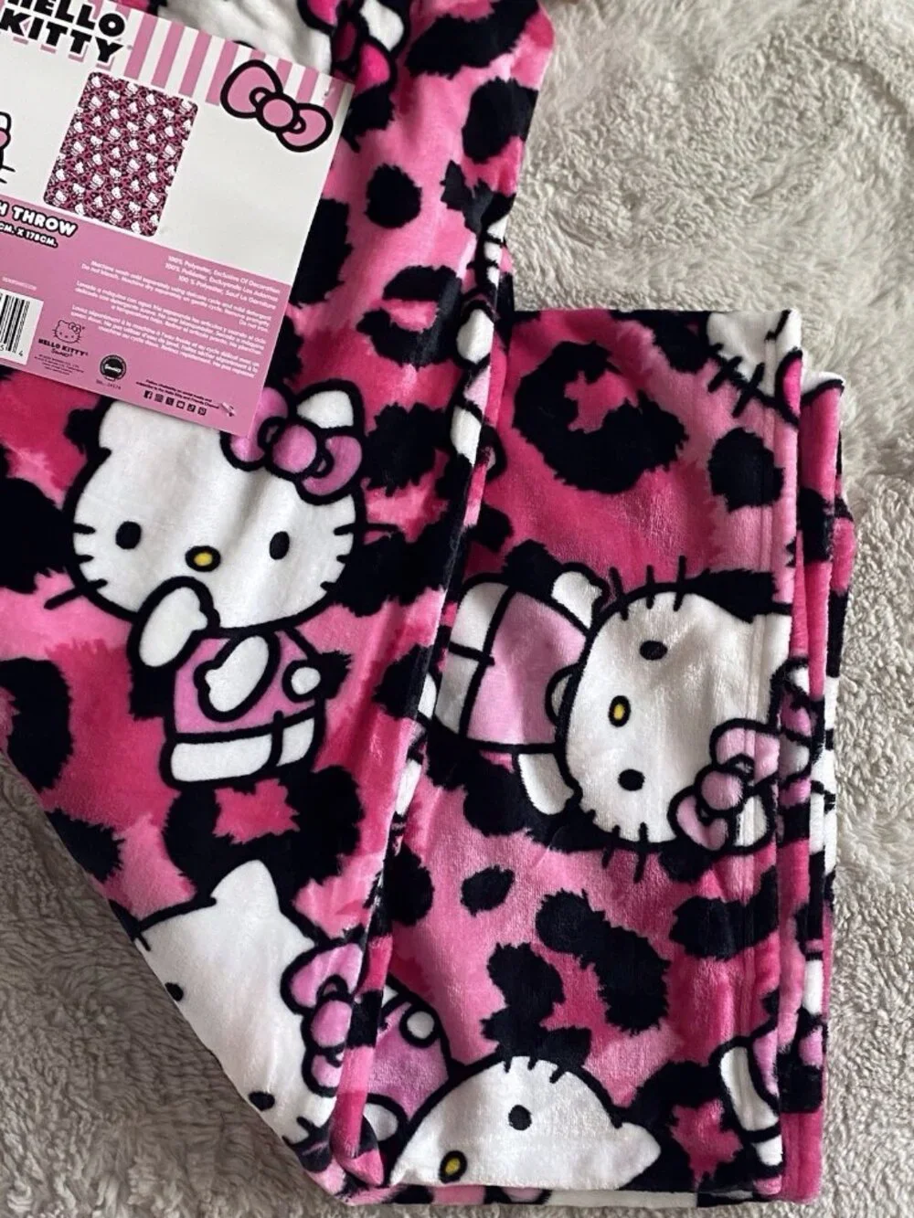 Hello Kitty Pink Leopard Cheetah Print Soft Throw Blanket 50in x 70in Viral NEW